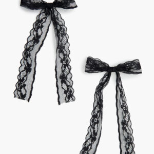 Lace Bow Gator Hair Clip Set