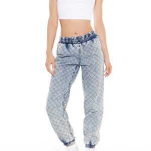 Quilted Mid-Rise Denim Joggers
