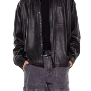 Faux Leather Button-Front Shirt