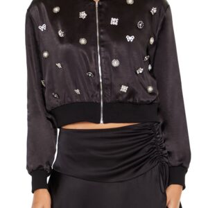 Rhinestone Charm Bomber Jacket