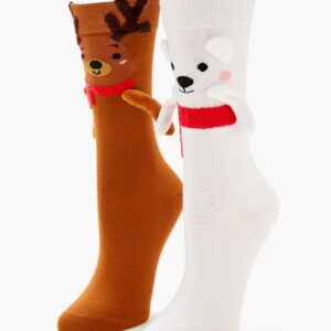 Polar Bear & Reindeer Crew Socks Set - 2 pack