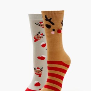 Reindeer Pom Pom Crew Socks - 2 pack