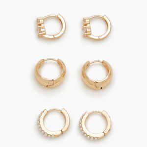 Faux Gem Huggie Hoop Earring Set