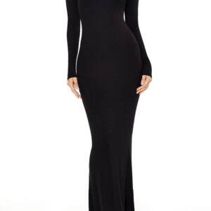 Ribbed Knit Square-Neck Maxi Dress