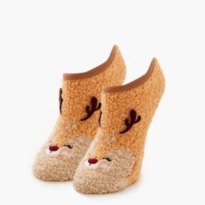 Plush Reindeer No-Show Socks