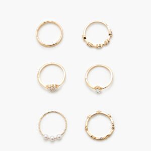 Faux Pearl & Rhinestone Ring Set