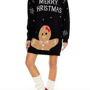 Hooded Christmas Mini Sweater Dress
