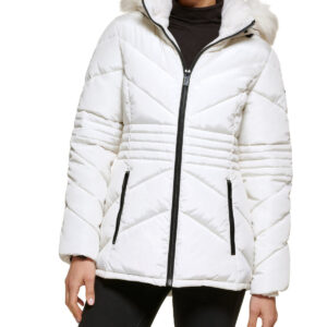 Faux Fur Trim Puffer Jacket Milk