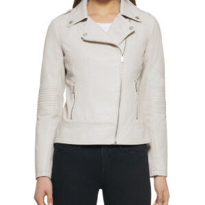 Faux Leather Asymmetrical Moto Jacket Stone