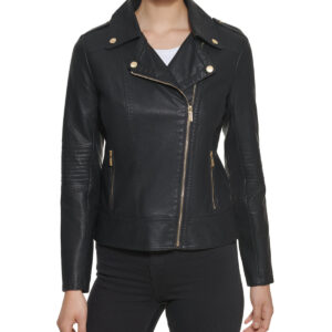 Faux Leather Asymmetrical Moto Jacket Black