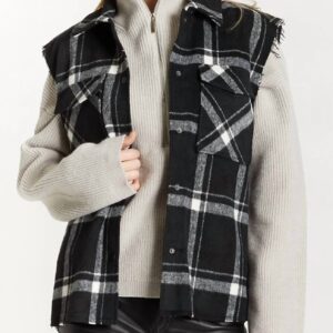 Plaid Hunter Vest with Frayed Sleeves