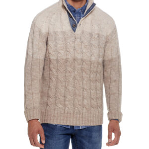 Ombre Cable Button Mock Neck Sweater Beige Marl