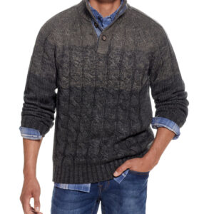 Ombre Cable Button Mock Neck Sweater Camouflage Marl