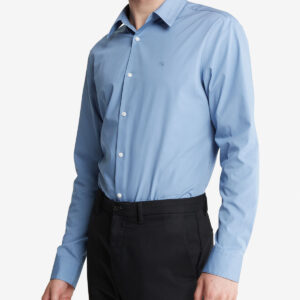 Long Sleeve Solid Stretch Slim Woven Shirt Blue